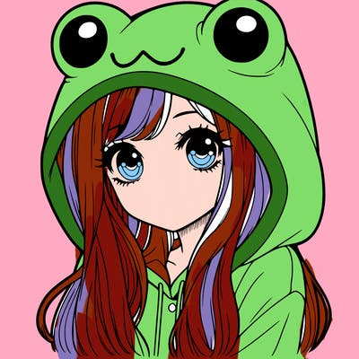 a pretty girl wearing a frog hoodie portrait with long hair