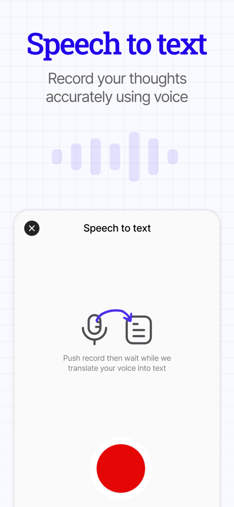 Daily Journal: ULY - Daily Journal ULY app interface showing the speech to text feature for voice recording thoughts