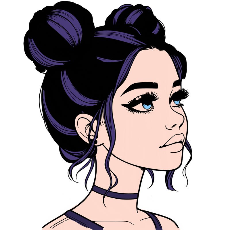 realistic girl with buns on the top of her head