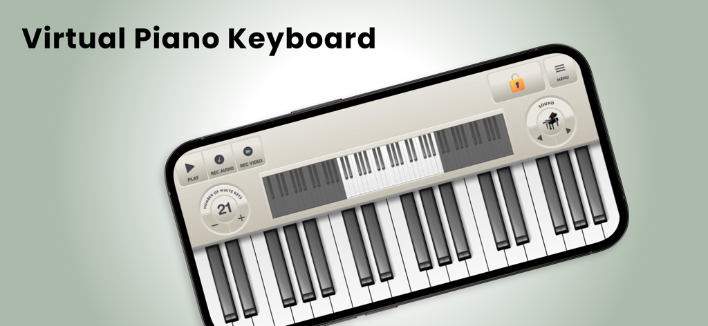 App Tastiera Pianoforte Virtuale con tasti bianchi e controlli di registrazione su un telefono cellulare