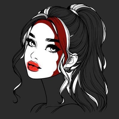 realistic girl with a ponytail on her hair and lips