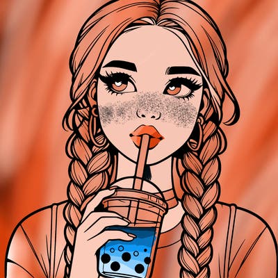 realistic girl with braided hair drinking boba