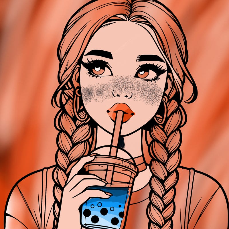 realistic girl with braided hair drinking boba