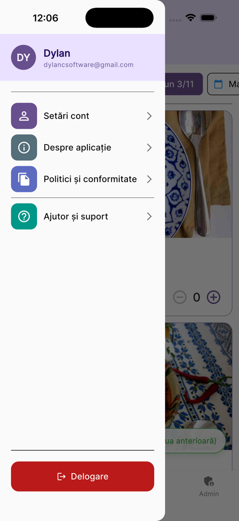 Popota - Side navigation menu of the Popota mobile app showing user profile and account settings