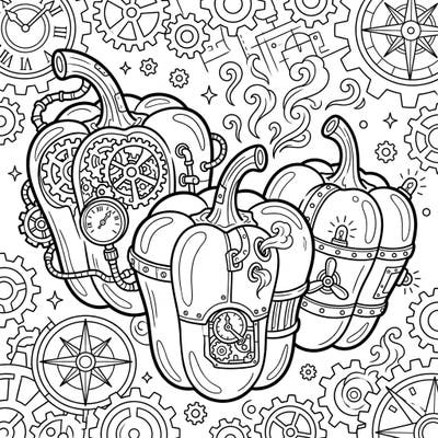 Dive into a unique artistic adventure with our Steampunk Bell Peppers coloring page, where fresh produce meets intricate machinery. Explore a captivating world of gears, gauges, and vintage innovation awaiting your colorful imagination.