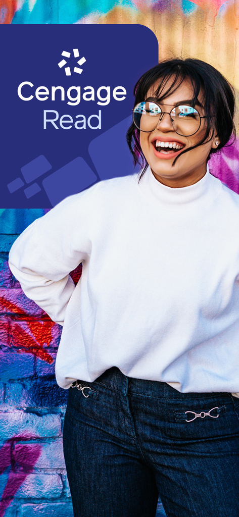 Cengage Read - A smiling college student representing the Cengage Read mobile app for digital textbooks