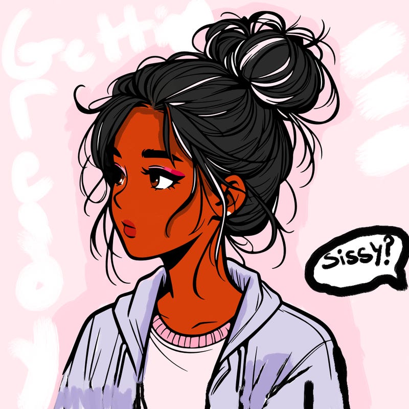 realistic teenage girl with a messy bun