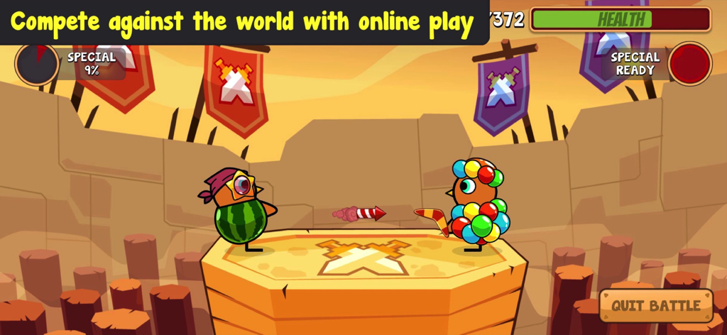 Duck Life 7: Battle - Two ducks in unique costumes battling in the Duck Life 7 online arena