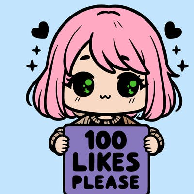 cute girl holding a sign saying 100 likes please