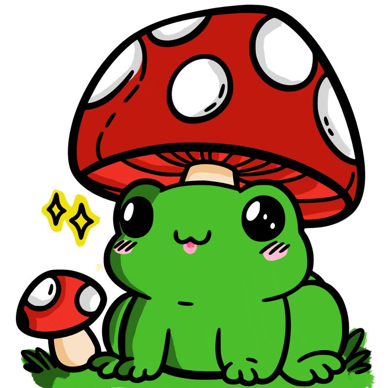 a cute frog with a mushroom hat