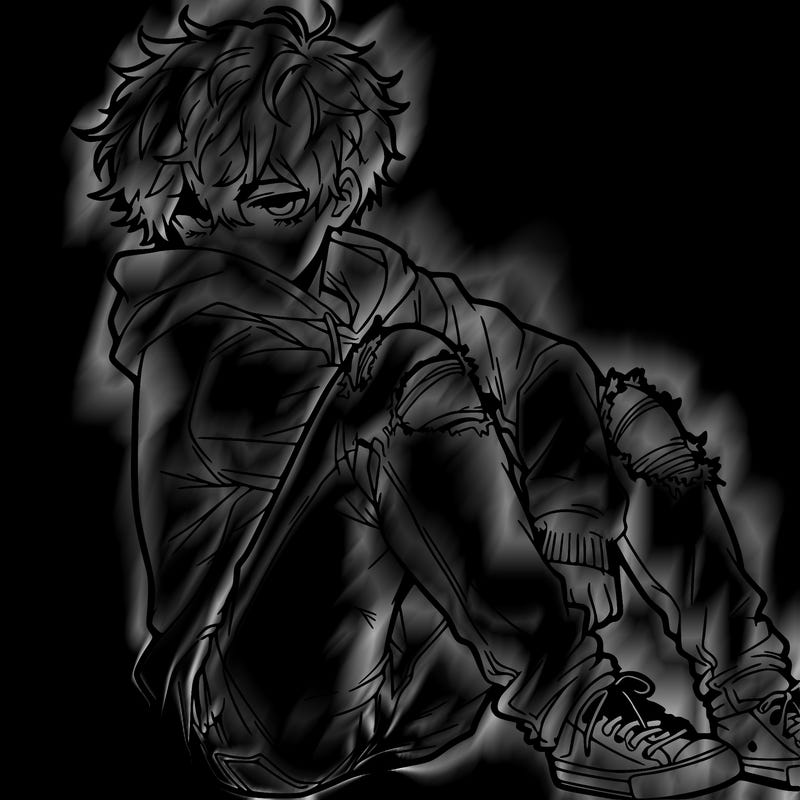 a male hoddie ripped jeans messy hair anime