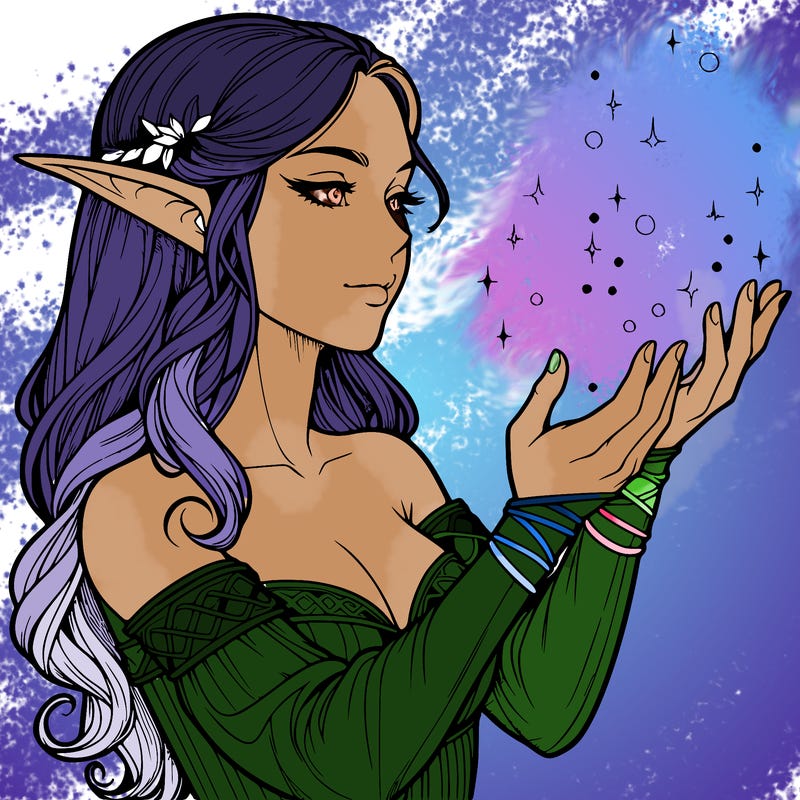 realistic elf girl doing magic