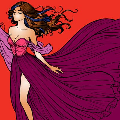 realistic woman in dress flowing the the wind