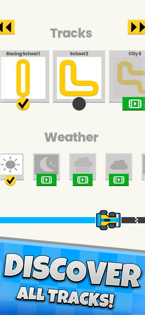 GPixel - Turn Based Racing - In game menu for choosing racing tracks and weather conditions in GPixel