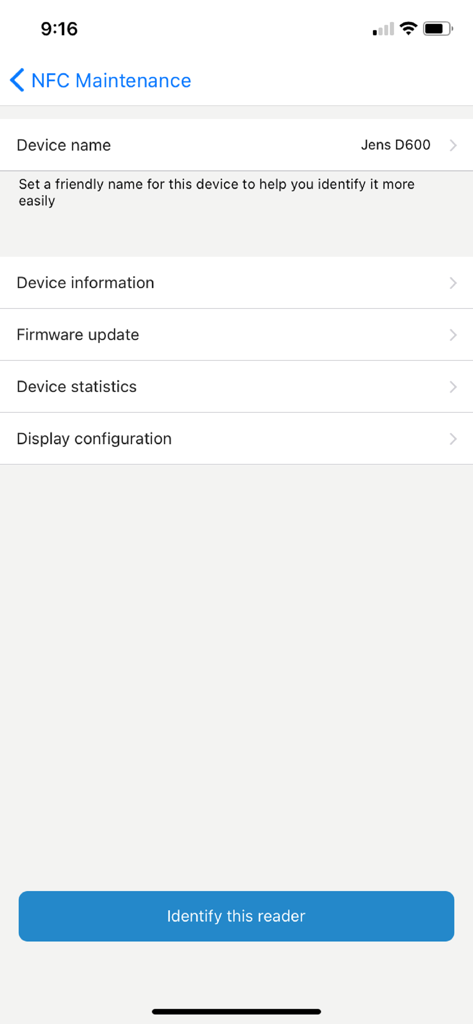 Maintenance by Socket Mobile - Main menu of the NFC Maintenance app by Socket Mobile featuring options for device information, firmware updates, and hardware statistics.