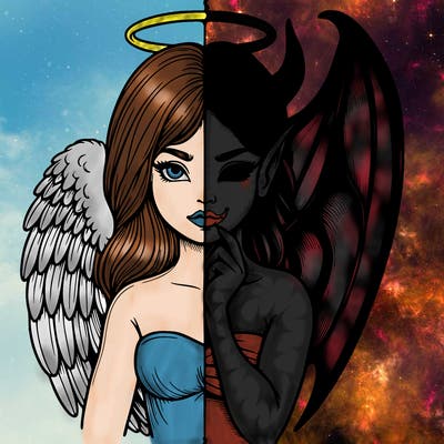 realistic angel half demon
