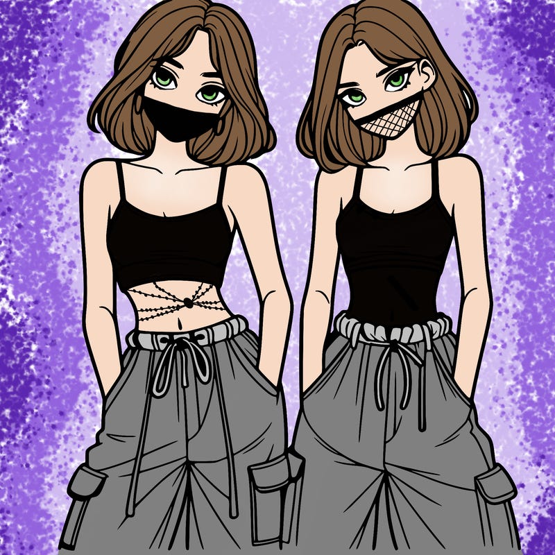 two girls with crop top with baggy pants