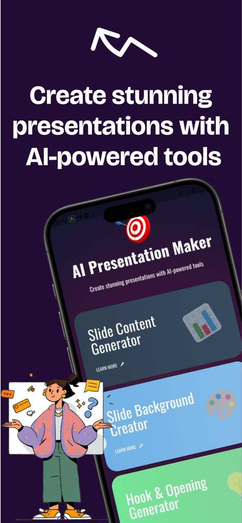 Mobile Benutzeroberfläche der Pippit AI App mit Werkzeugen zur Generierung von Folieninhalten und Hintergründen