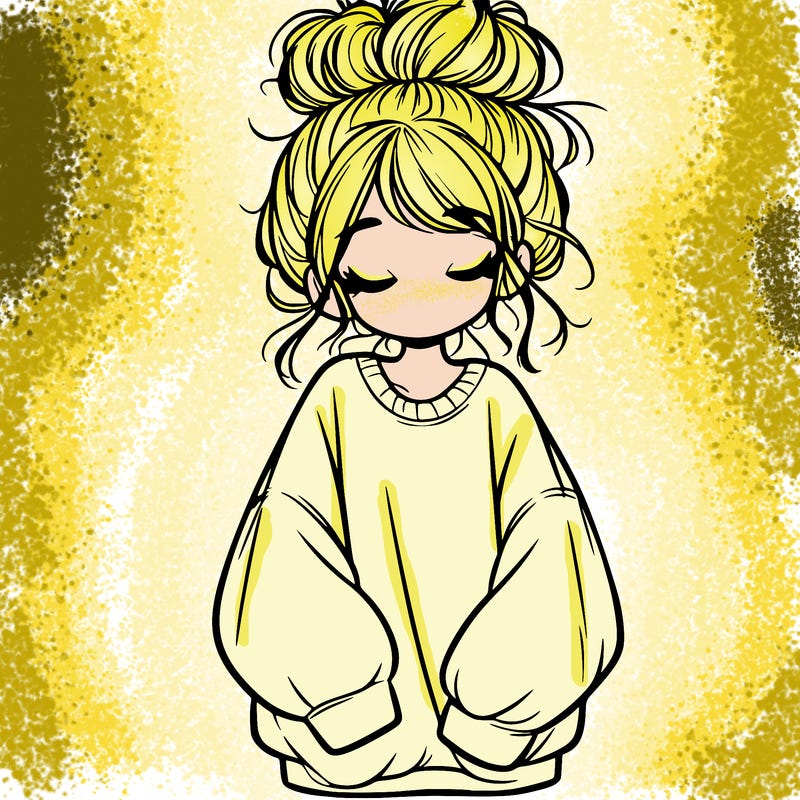 girl with baggy sweatshirt and messy bun