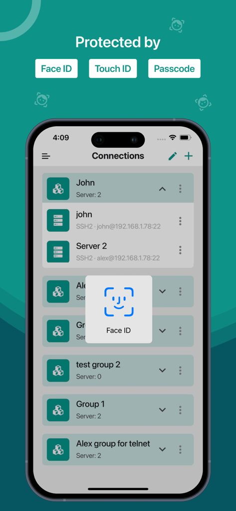 SSH, SFTP Client, iSH, Putty - Secure login using Face ID for SSH and SFTP server management on iPhone