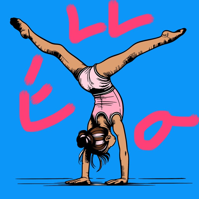 realistic gymnastic hand stand girl in four splits