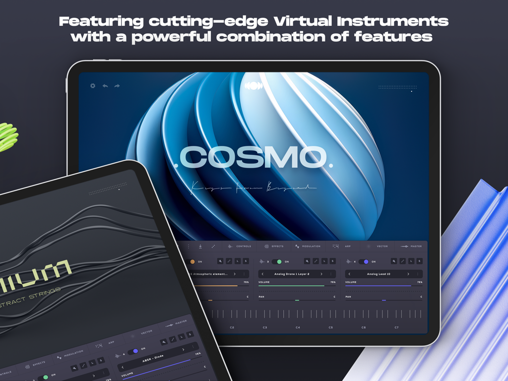 Soundbox - Instrument Platform - Soundbox pro audio app interface on iPad displaying virtual instrument controls and sound libraries