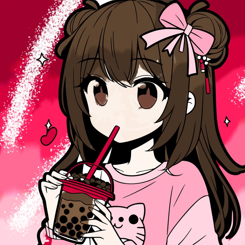 anime girl drinking boba tea