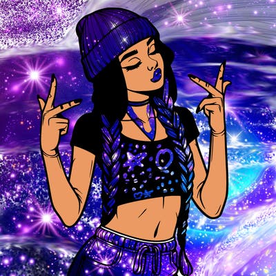 realistic teenage girl with braids and a beanie and crop top doing 🫶🏼