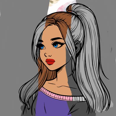 realistic girl with a high ponytail