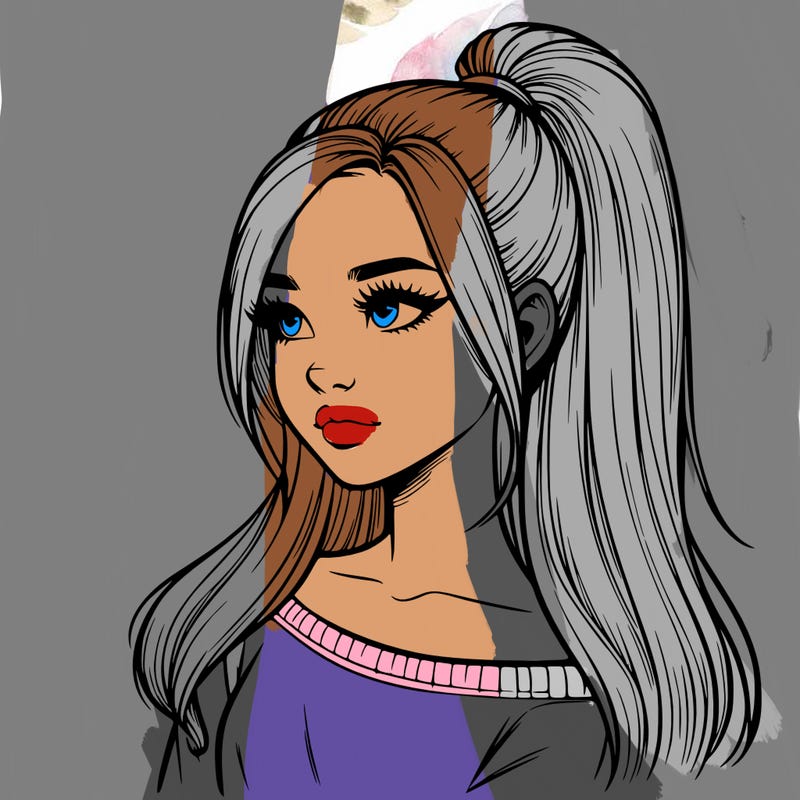 realistic girl with a high ponytail