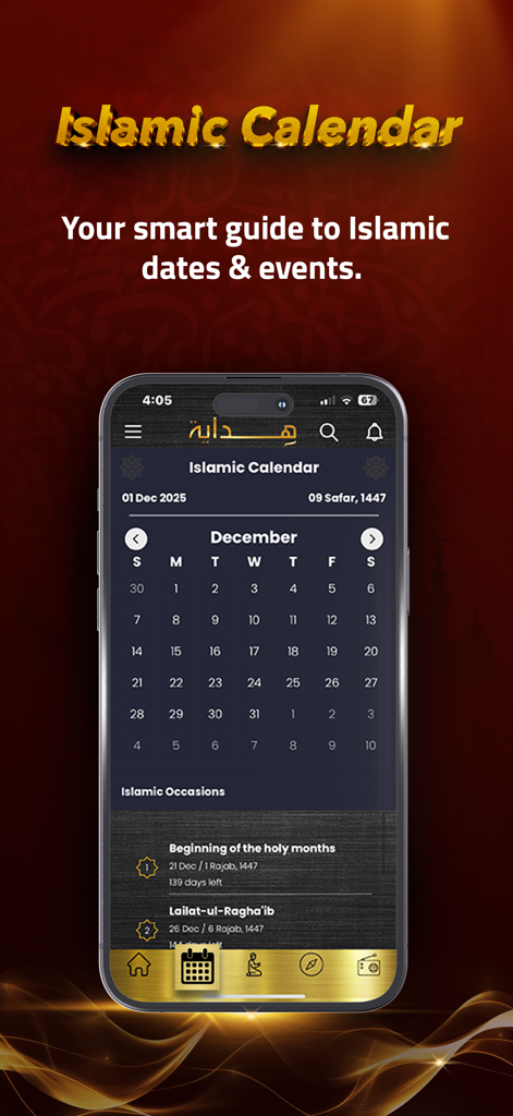 Quran Hidaya - قرآن هداية - Islamischer Kalender und religiöse Veranstaltungen in der Quran Hidaya App