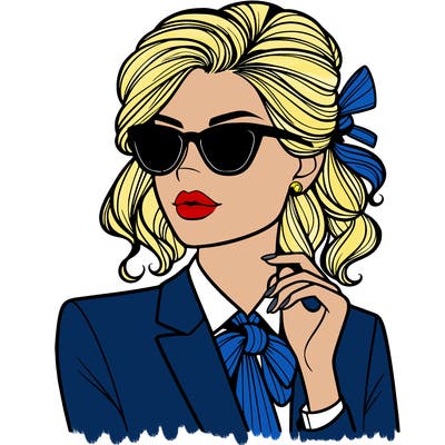 elegant woman in suit and sunglasses