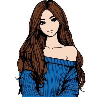 realistic girl with long hair wearing an off the shoulder sweater