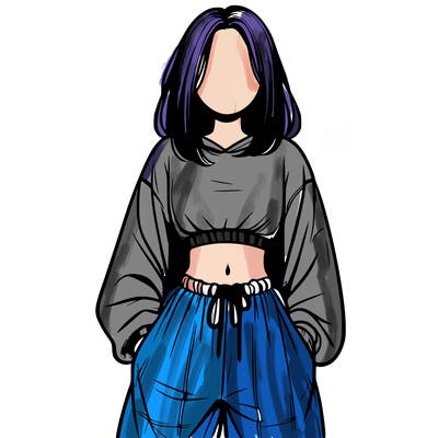 realistic girl faceless with baggy pants and a crop top