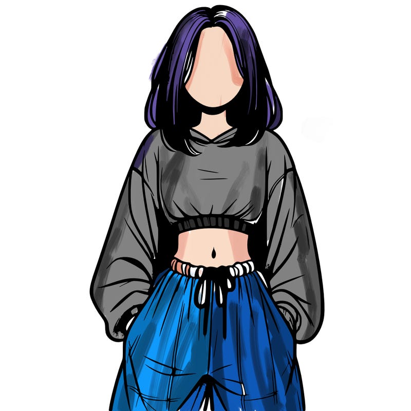 realistic girl faceless with baggy pants and a crop top