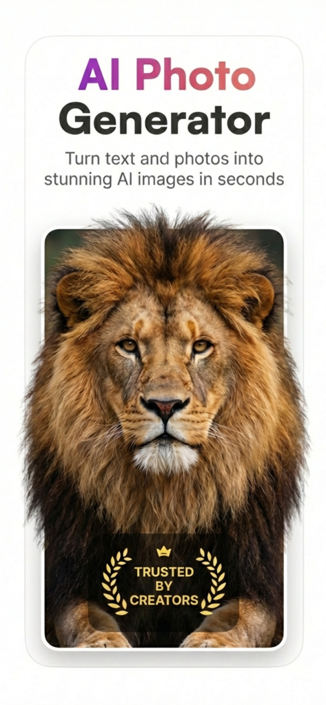 AI Photo Generator. - Ein realistisches Nahaufnahme eines majestätischen Löwen, generiert mit KI-Fotogenerator