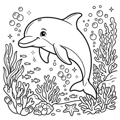 Get ready for an underwater adventure with this delightful bottlenose dolphin coloring page. Young artists will love bringing this friendly marine creature and its ocean home to life!