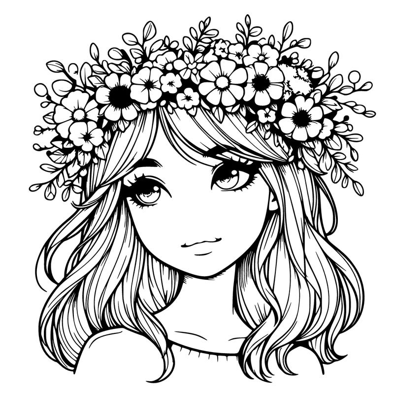 realistic girl with flowers crown