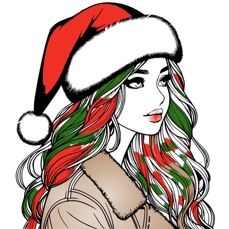 realistic girl in santa hat