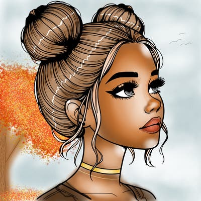 realistic girl with buns on the top of her head