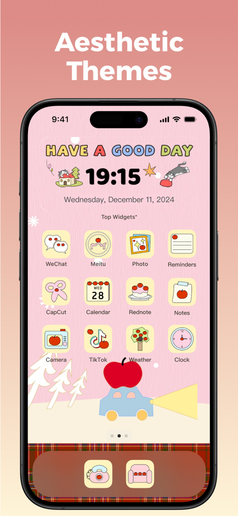 Niedlicher pinker ästhetischer iPhone-Startbildschirm mit benutzerdefinierten Symbolen und Widgets