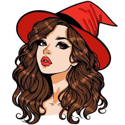 realistic witch girl with wavy hair and lips