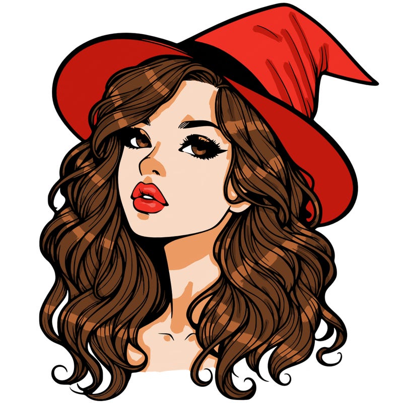 realistic witch girl with wavy hair and lips