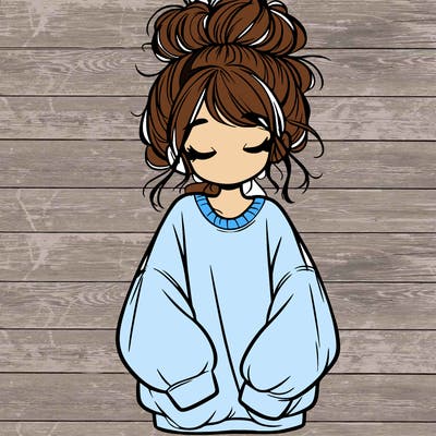 girl with baggy sweatshirt and messy bun