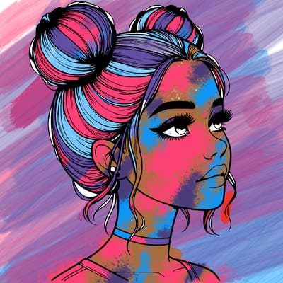 realistic girl with buns on the top of her head