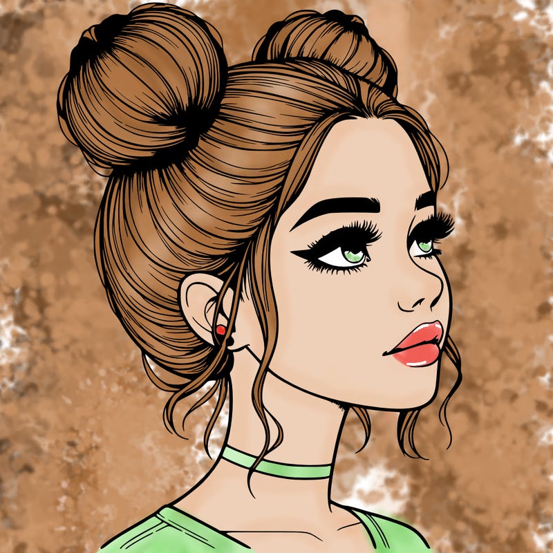 realistic girl with buns on the top of her head