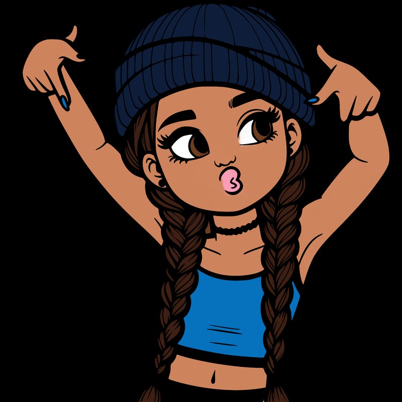 realistic teenage girl with braids and a beanie and crop top doing 🫶🏼