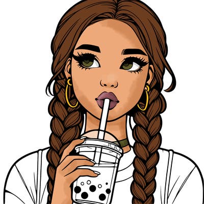 realistic girl with braided hair drinking boba