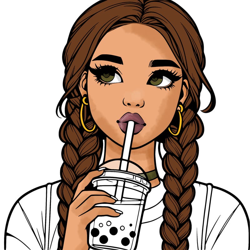 realistic girl with braided hair drinking boba