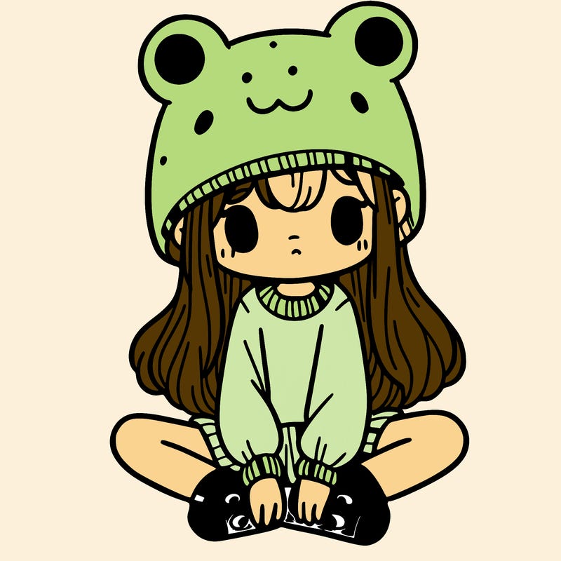 a girl wearing a frog hat and some frog socks
